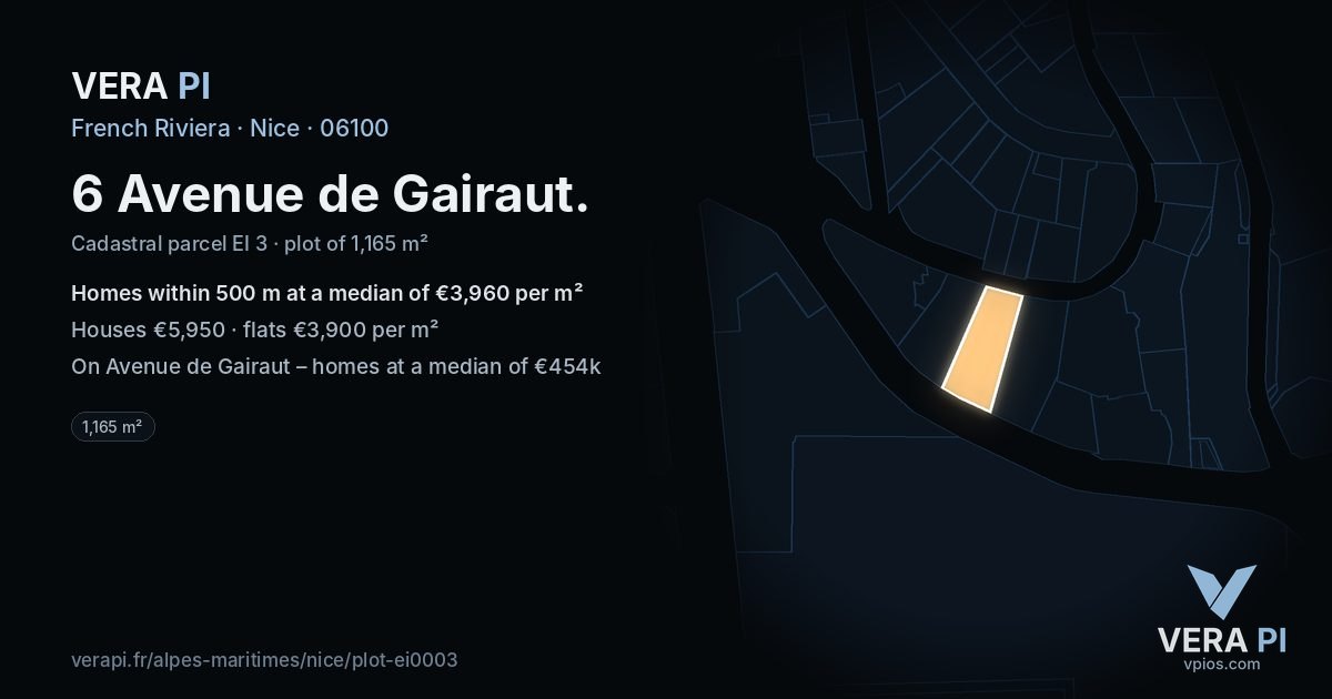 6 Avenue de Gairaut, Nice at night – the plot lit, the parcels around coloured by the prices near them