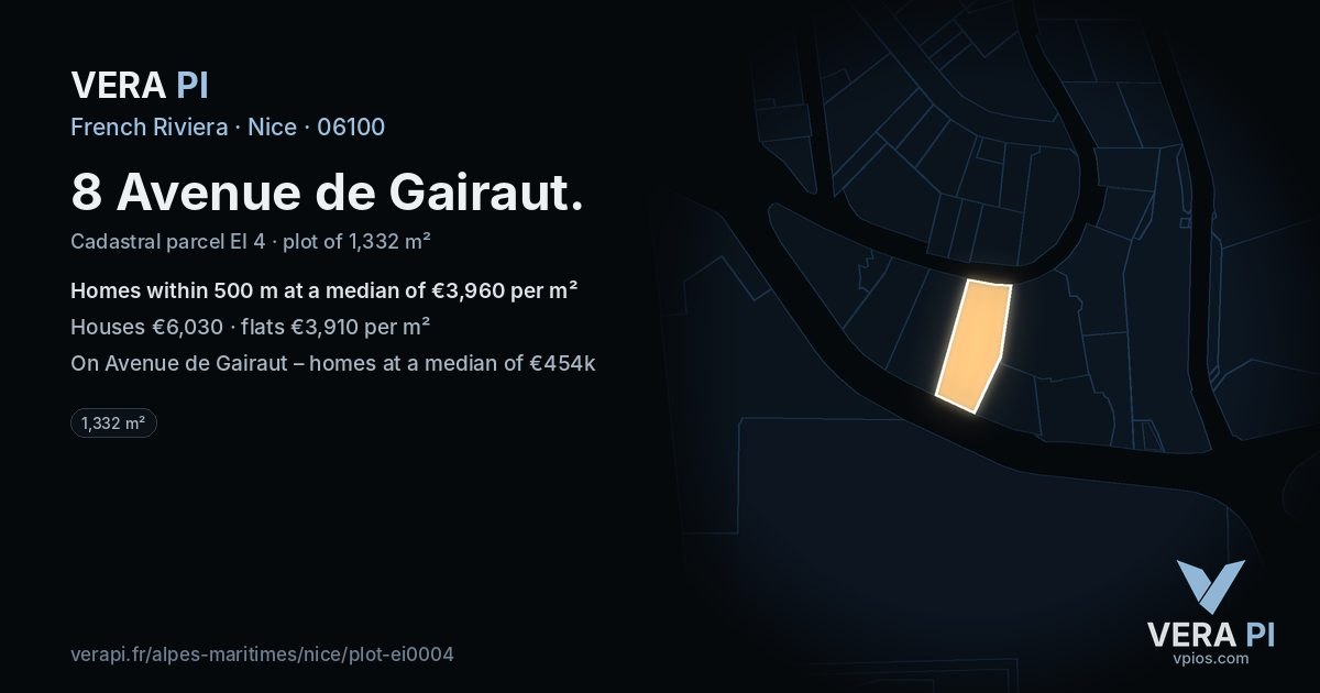 8 Avenue de Gairaut, Nice at night – the plot lit, the parcels around coloured by the prices near them
