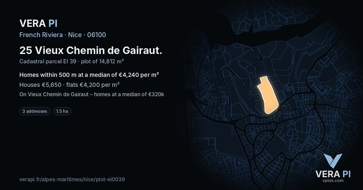 25 Vieux Chemin de Gairaut, Nice at night – the plot lit, the parcels around coloured by the prices near them