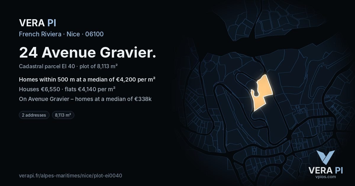 24 Avenue Gravier, Nice at night – the plot lit, the parcels around coloured by the prices near them