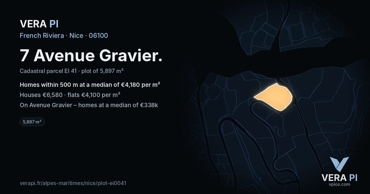 7 Avenue Gravier, Nice at night – the plot lit, the parcels around coloured by the prices near them