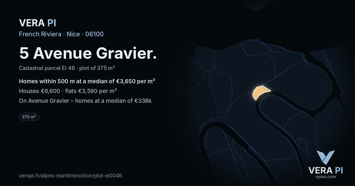 5 Avenue Gravier, Nice at night – the plot lit, the parcels around coloured by the prices near them