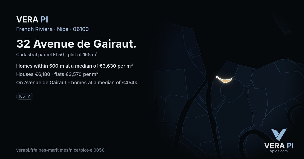 32 Avenue de Gairaut, Nice at night – the plot lit, the parcels around coloured by the prices near them
