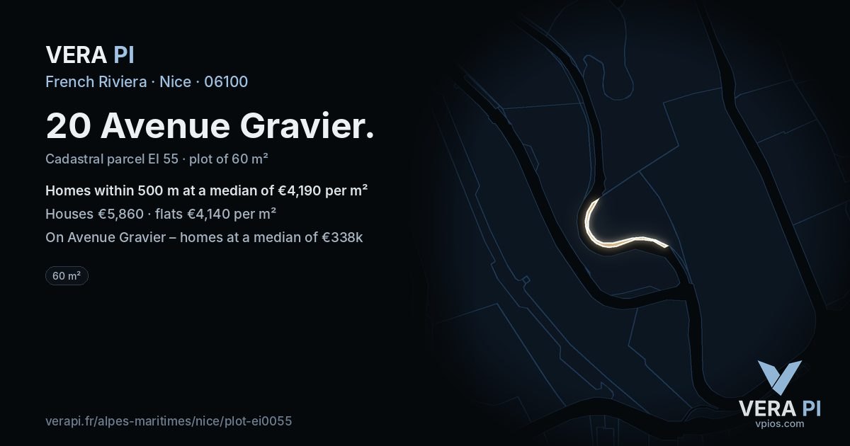 20 Avenue Gravier, Nice at night – the plot lit, the parcels around coloured by the prices near them