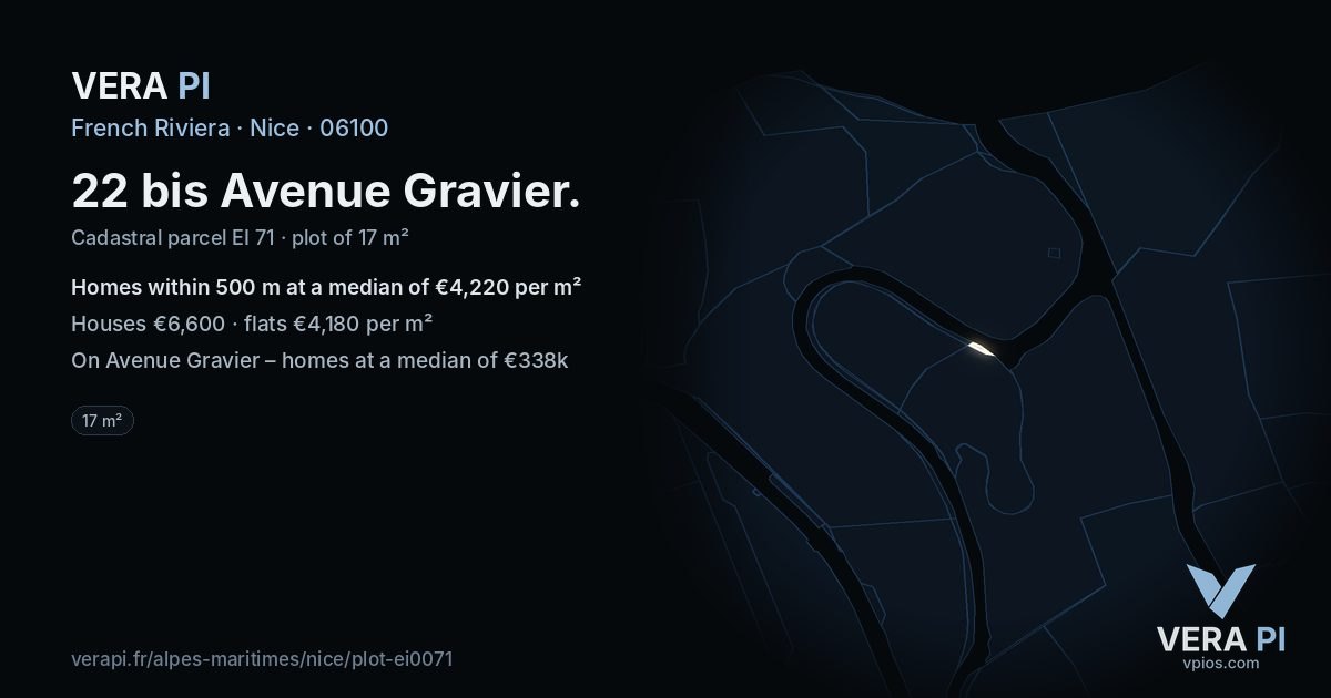 22 bis Avenue Gravier, Nice at night – the plot lit, the parcels around coloured by the prices near them
