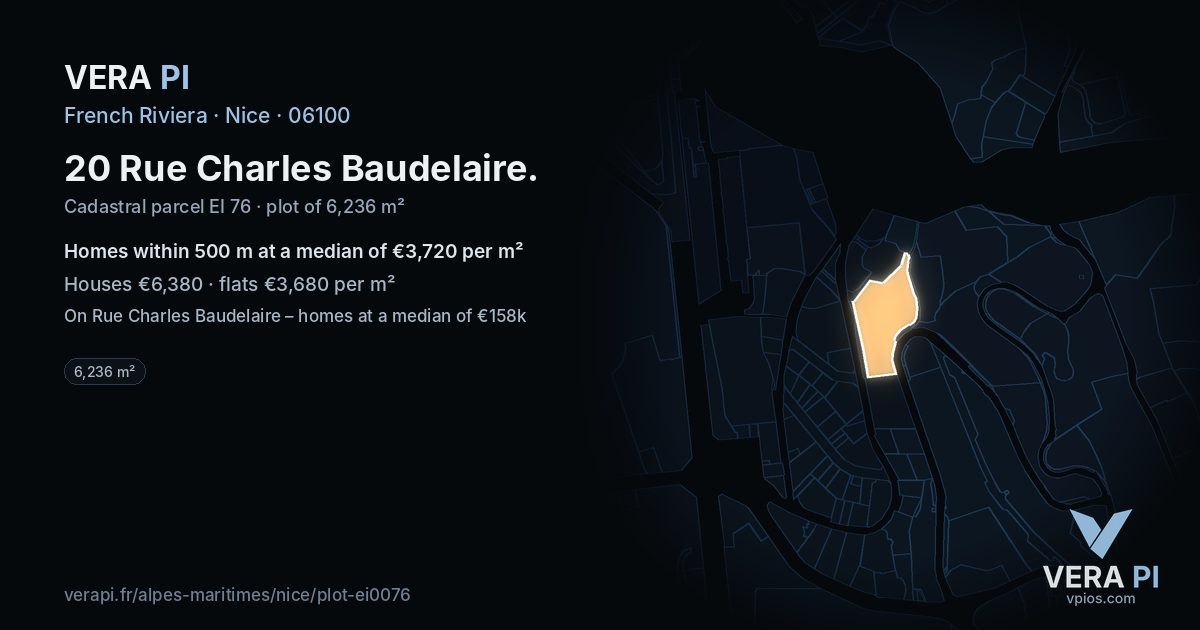 20 Rue Charles Baudelaire, Nice at night – the plot lit, the parcels around coloured by the prices near them