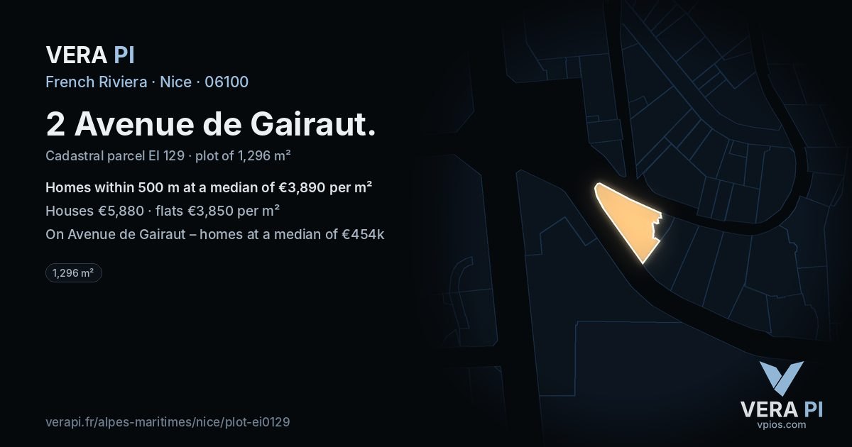 2 Avenue de Gairaut, Nice at night – the plot lit, the parcels around coloured by the prices near them
