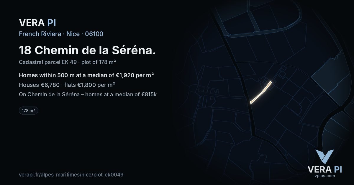 18 Chemin de la Séréna, Nice at night – the plot lit, the parcels around coloured by the prices near them