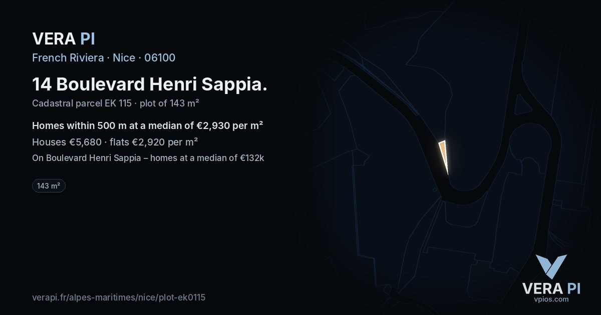 14 Boulevard Henri Sappia, Nice at night – the plot lit, the parcels around coloured by the prices near them