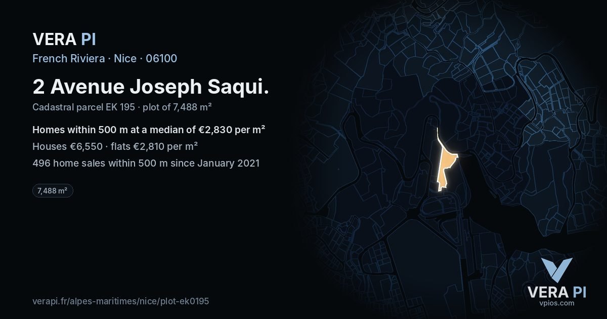 2 Avenue Joseph Saqui, Nice at night – the plot lit, the parcels around coloured by the prices near them