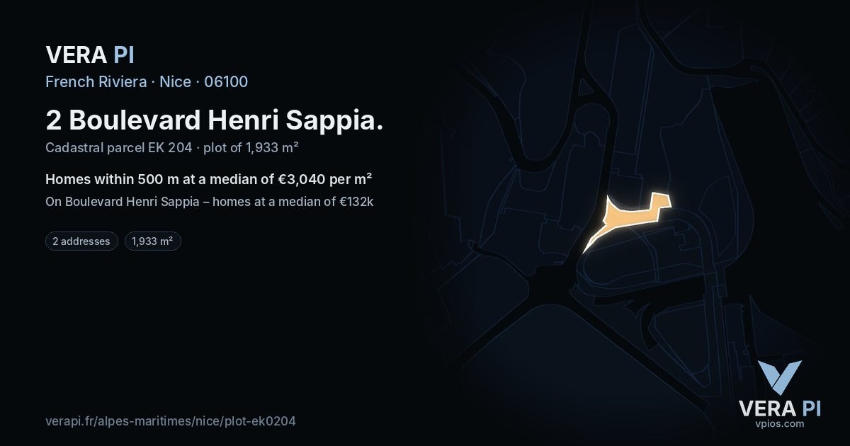 2 Boulevard Henri Sappia, Nice at night – the plot lit, the parcels around coloured by the prices near them