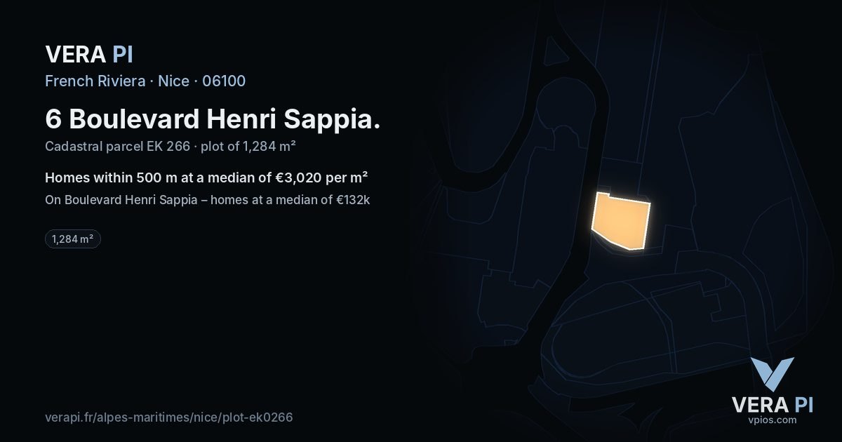 6 Boulevard Henri Sappia, Nice at night – the plot lit, the parcels around coloured by the prices near them