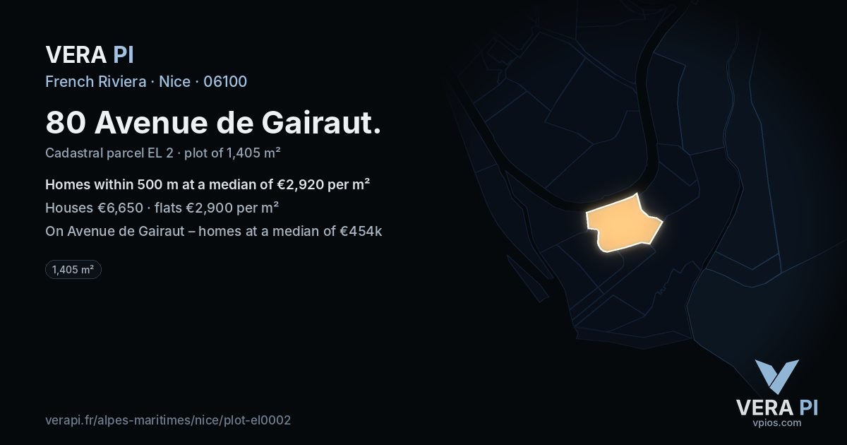 80 Avenue de Gairaut, Nice at night – the plot lit, the parcels around coloured by the prices near them