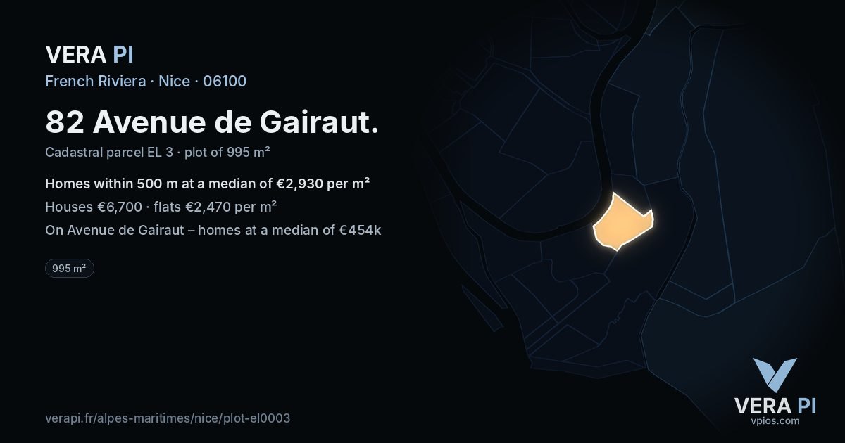 82 Avenue de Gairaut, Nice at night – the plot lit, the parcels around coloured by the prices near them