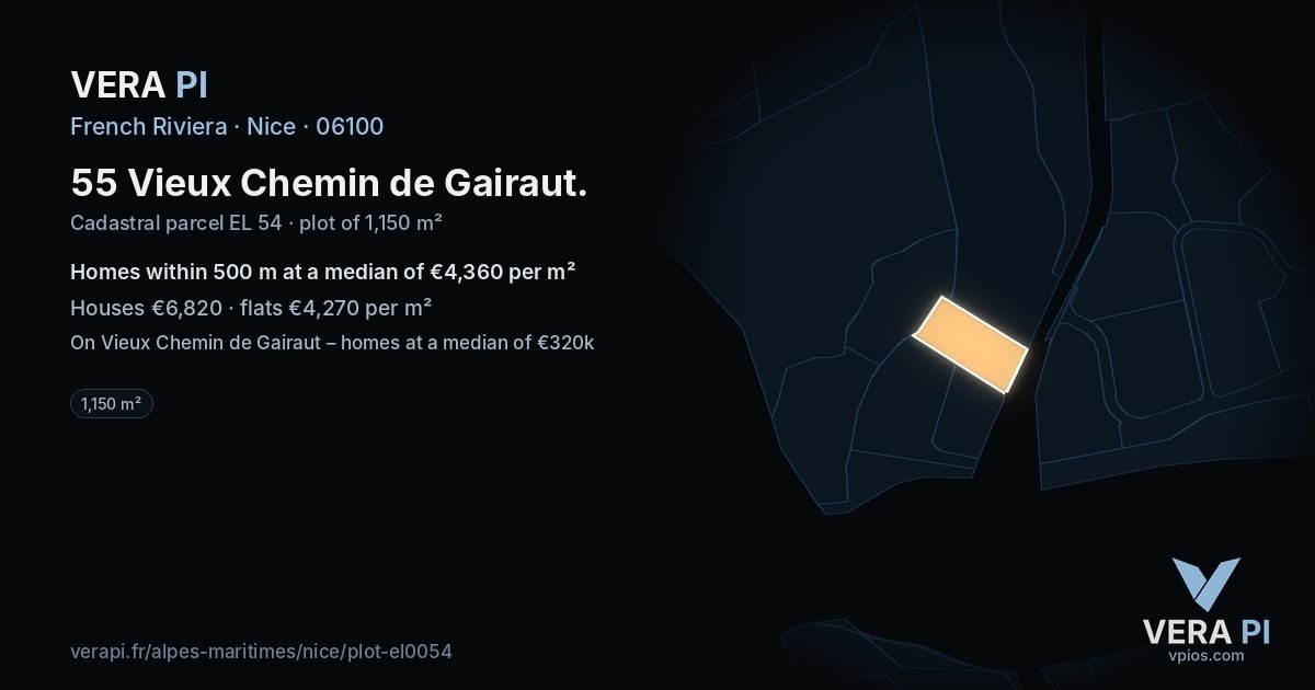 55 Vieux Chemin de Gairaut, Nice at night – the plot lit, the parcels around coloured by the prices near them