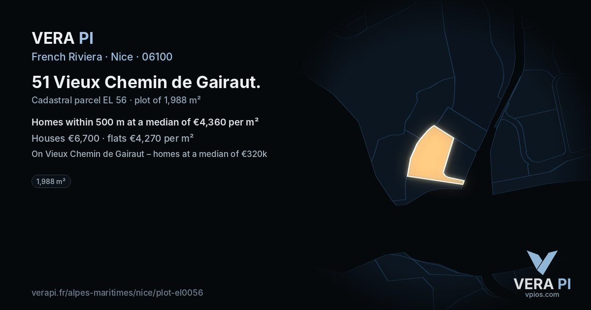 51 Vieux Chemin de Gairaut, Nice at night – the plot lit, the parcels around coloured by the prices near them
