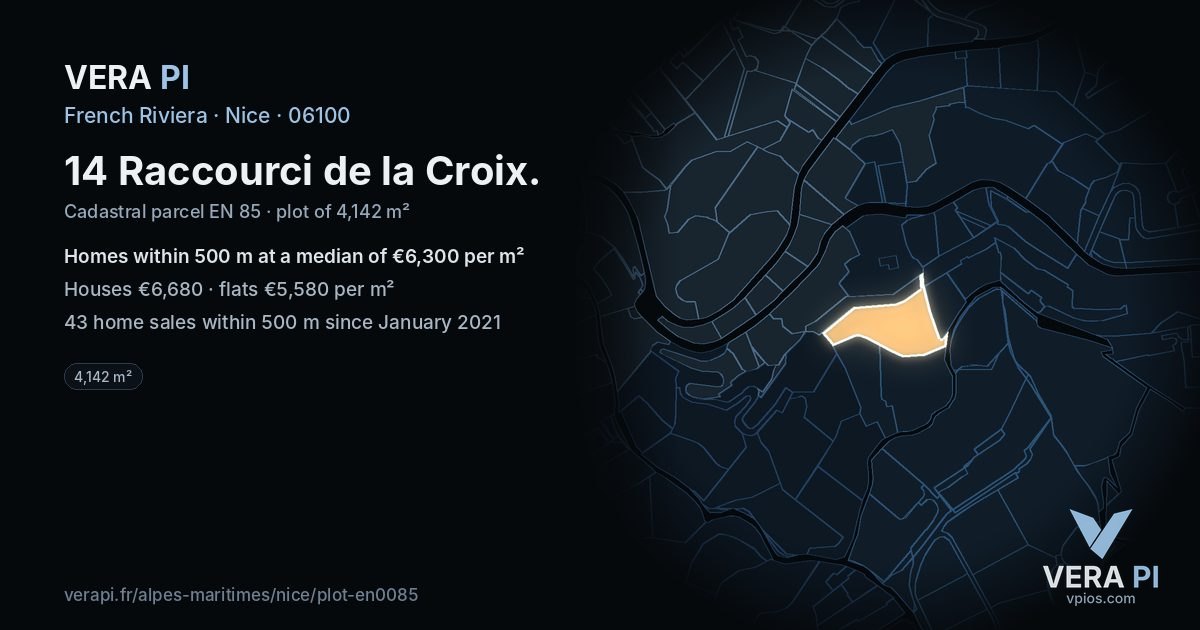 14 Raccourci de la Croix, Nice at night – the plot lit, the parcels around coloured by the prices near them