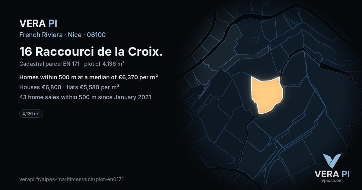 16 Raccourci de la Croix, Nice at night – the plot lit, the parcels around coloured by the prices near them