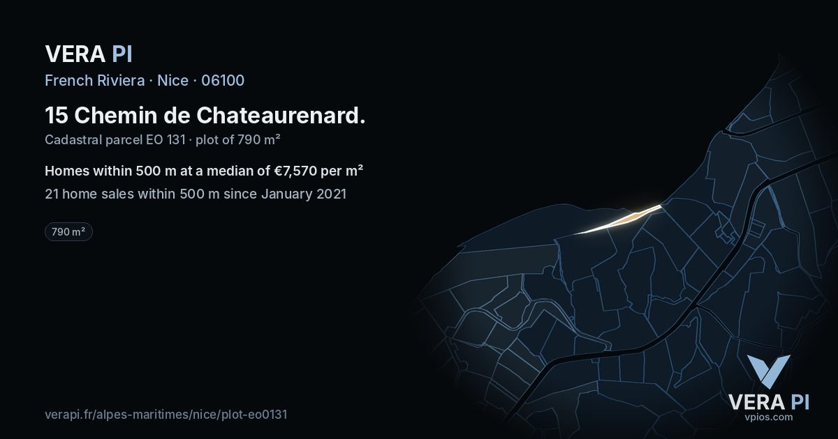 15 Chemin de Chateaurenard, Nice at night – the plot lit, the parcels around coloured by the prices near them