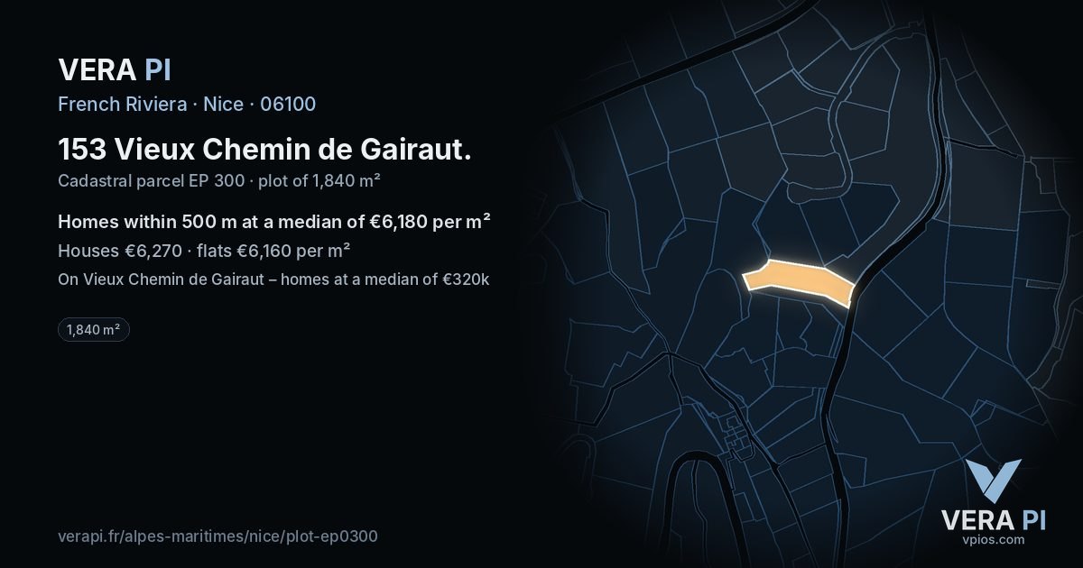 153 Vieux Chemin de Gairaut, Nice at night – the plot lit, the parcels around coloured by the prices near them