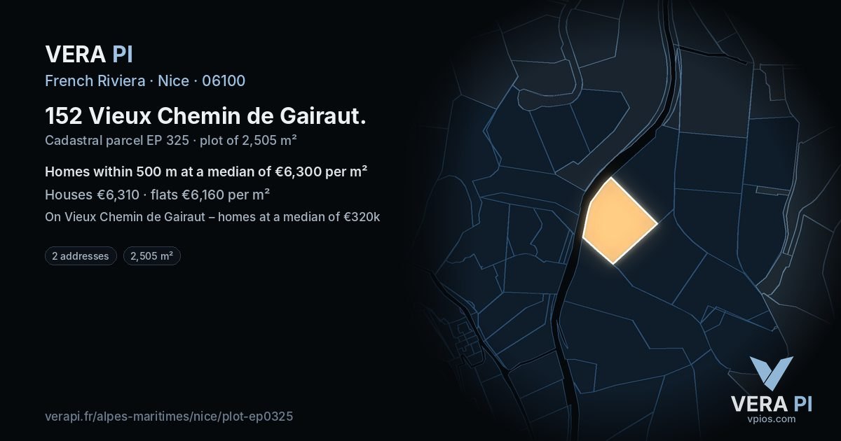 152 Vieux Chemin de Gairaut, Nice at night – the plot lit, the parcels around coloured by the prices near them