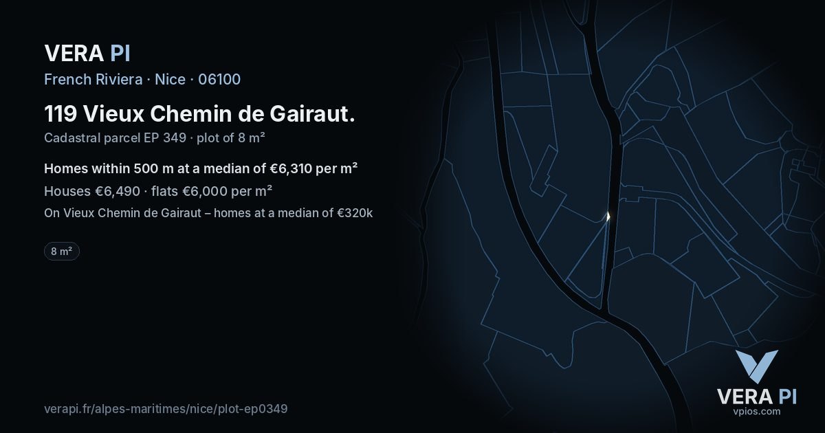 119 Vieux Chemin de Gairaut, Nice at night – the plot lit, the parcels around coloured by the prices near them