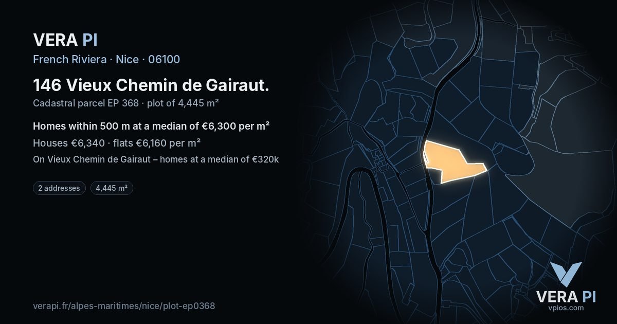 146 Vieux Chemin de Gairaut, Nice at night – the plot lit, the parcels around coloured by the prices near them
