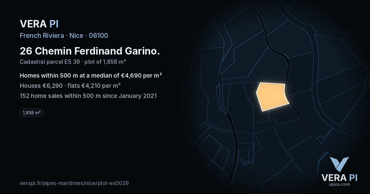26 Chemin Ferdinand Garino, Nice at night – the plot lit, the parcels around coloured by the prices near them