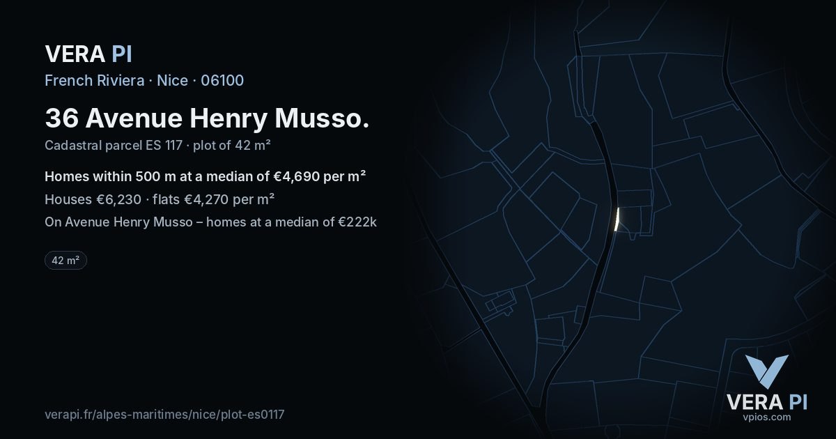 36 Avenue Henry Musso, Nice at night – the plot lit, the parcels around coloured by the prices near them