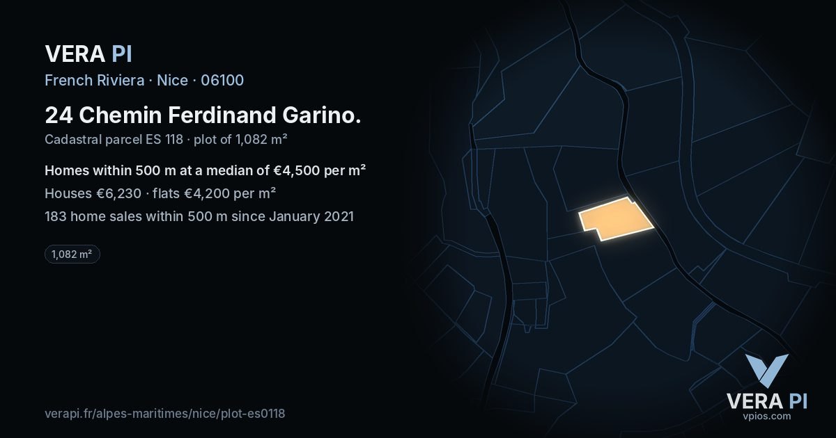 24 Chemin Ferdinand Garino, Nice at night – the plot lit, the parcels around coloured by the prices near them