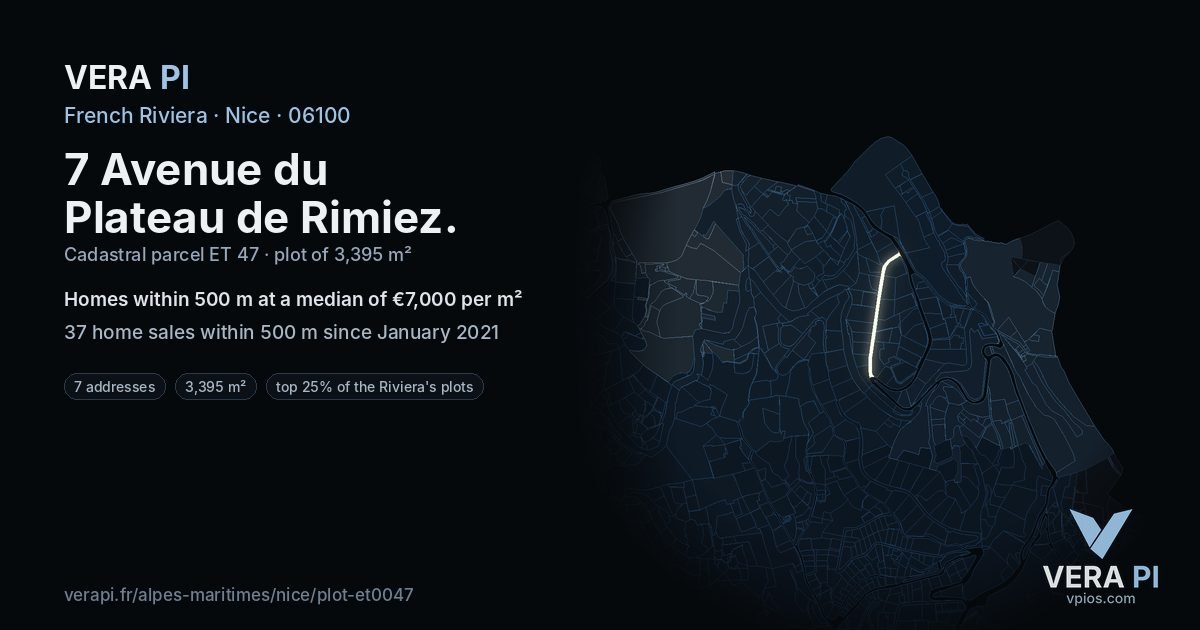 7 Avenue du Plateau de Rimiez, Nice at night – the plot lit, the parcels around coloured by the prices near them