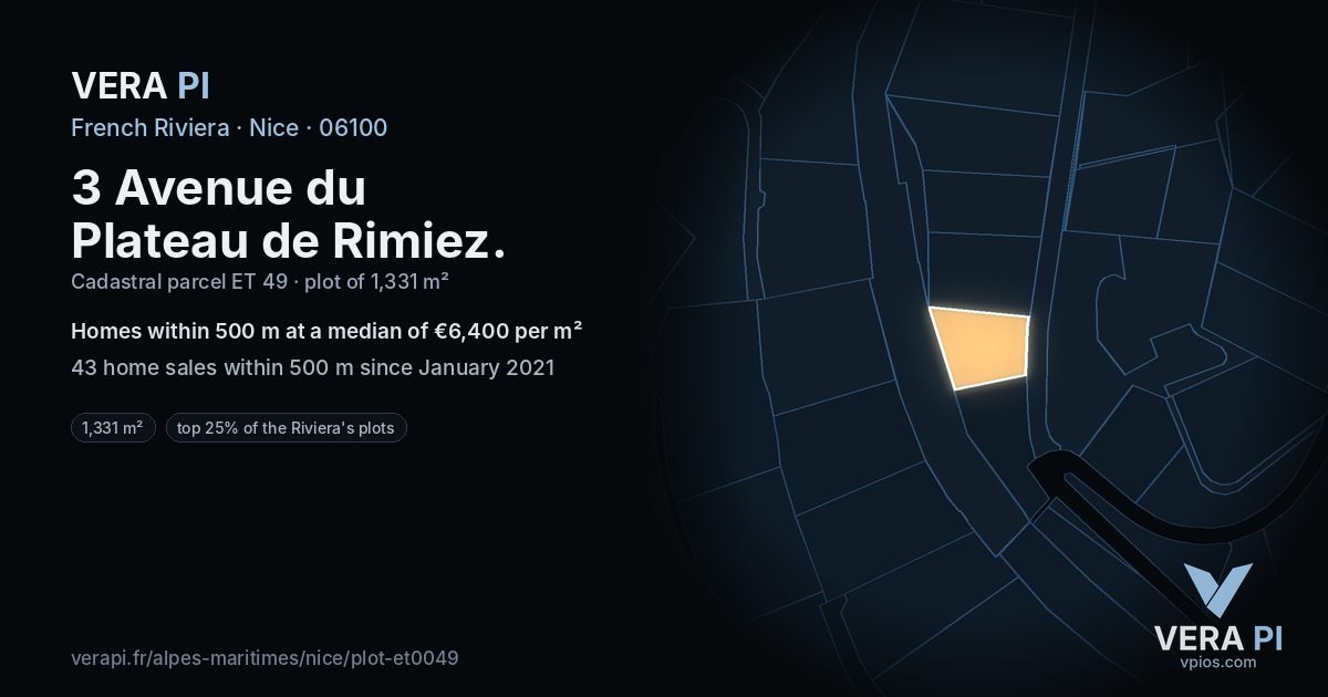 3 Avenue du Plateau de Rimiez, Nice at night – the plot lit, the parcels around coloured by the prices near them