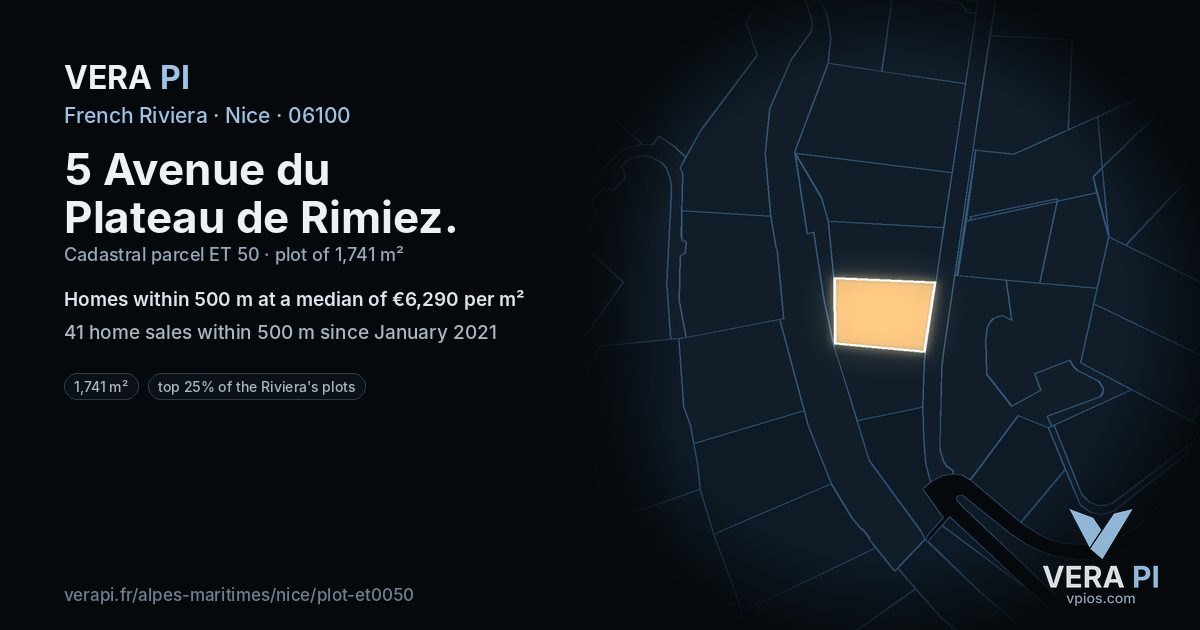 5 Avenue du Plateau de Rimiez, Nice at night – the plot lit, the parcels around coloured by the prices near them