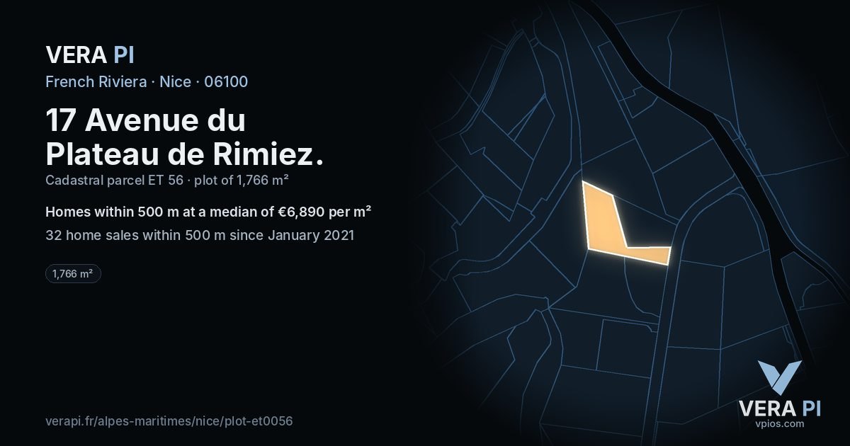 17 Avenue du Plateau de Rimiez, Nice at night – the plot lit, the parcels around coloured by the prices near them