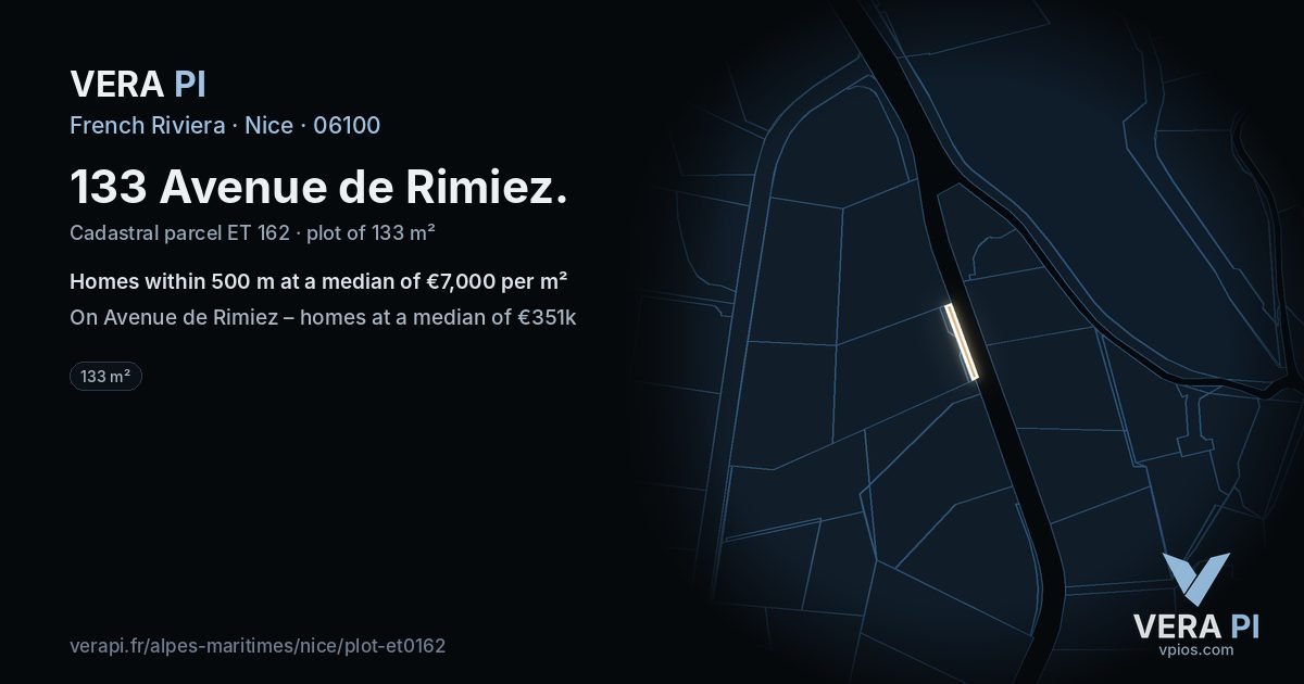 133 Avenue de Rimiez, Nice at night – the plot lit, the parcels around coloured by the prices near them