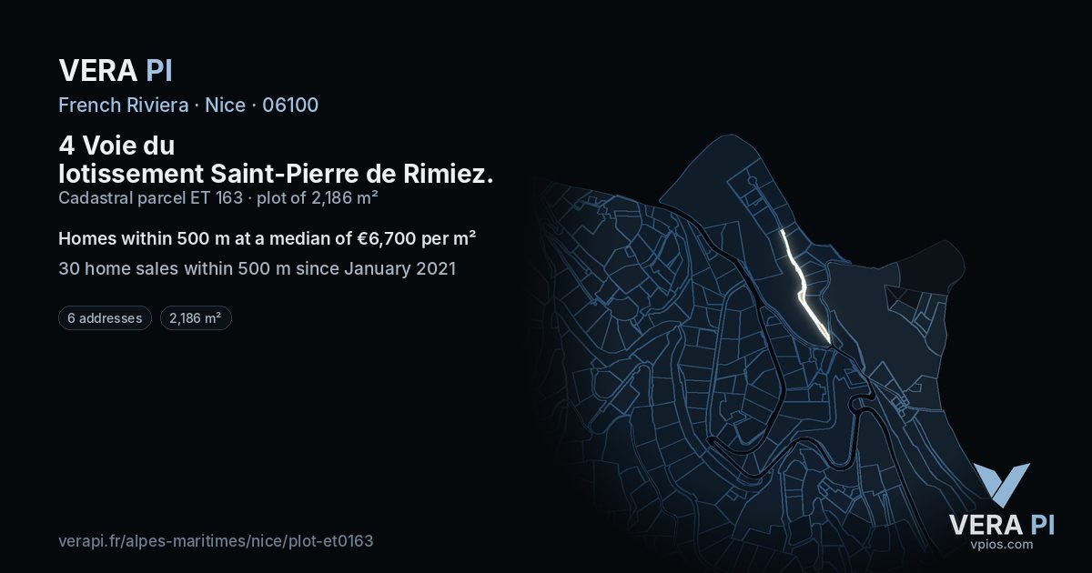 4 Voie du lotissement Saint-Pierre de Rimiez, Nice at night – the plot lit, the parcels around coloured by the prices near them