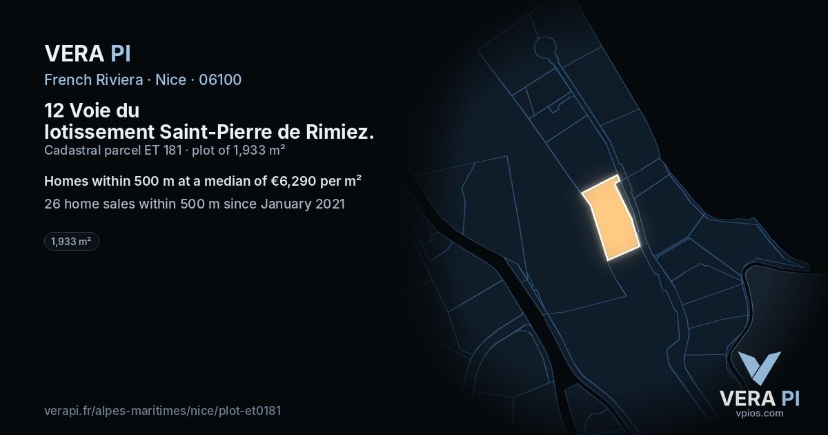 12 Voie du lotissement Saint-Pierre de Rimiez, Nice at night – the plot lit, the parcels around coloured by the prices near them