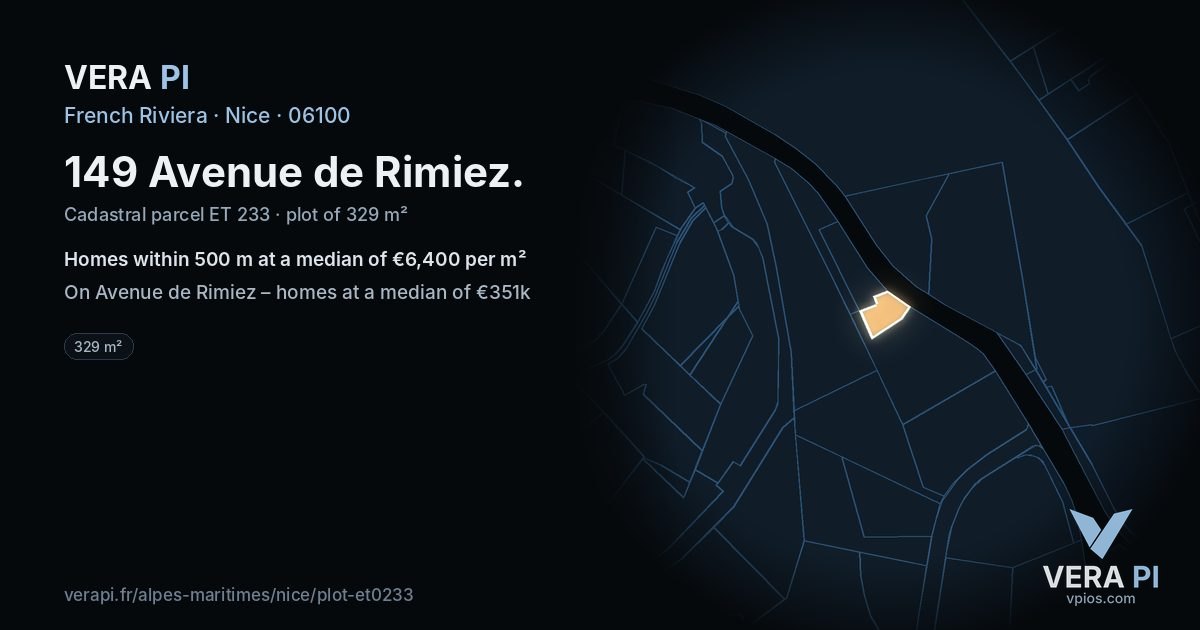 149 Avenue de Rimiez, Nice at night – the plot lit, the parcels around coloured by the prices near them
