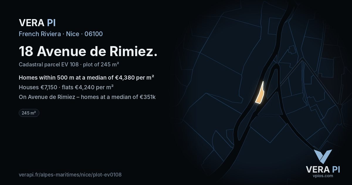 18 Avenue de Rimiez, Nice at night – the plot lit, the parcels around coloured by the prices near them