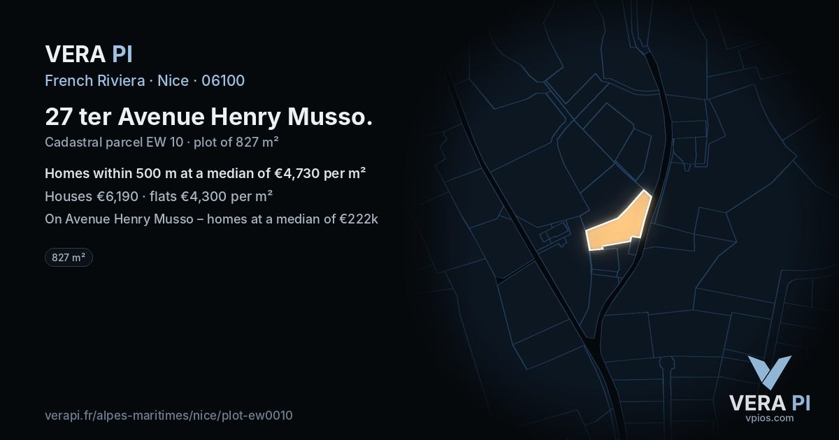 27 ter Avenue Henry Musso, Nice at night – the plot lit, the parcels around coloured by the prices near them