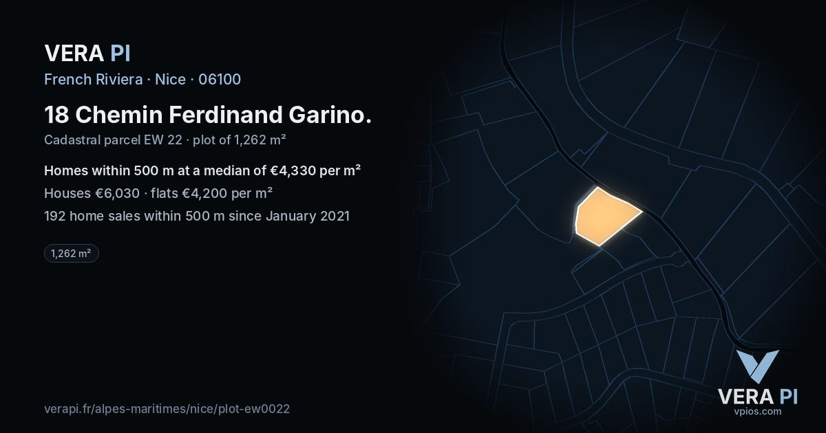 18 Chemin Ferdinand Garino, Nice at night – the plot lit, the parcels around coloured by the prices near them