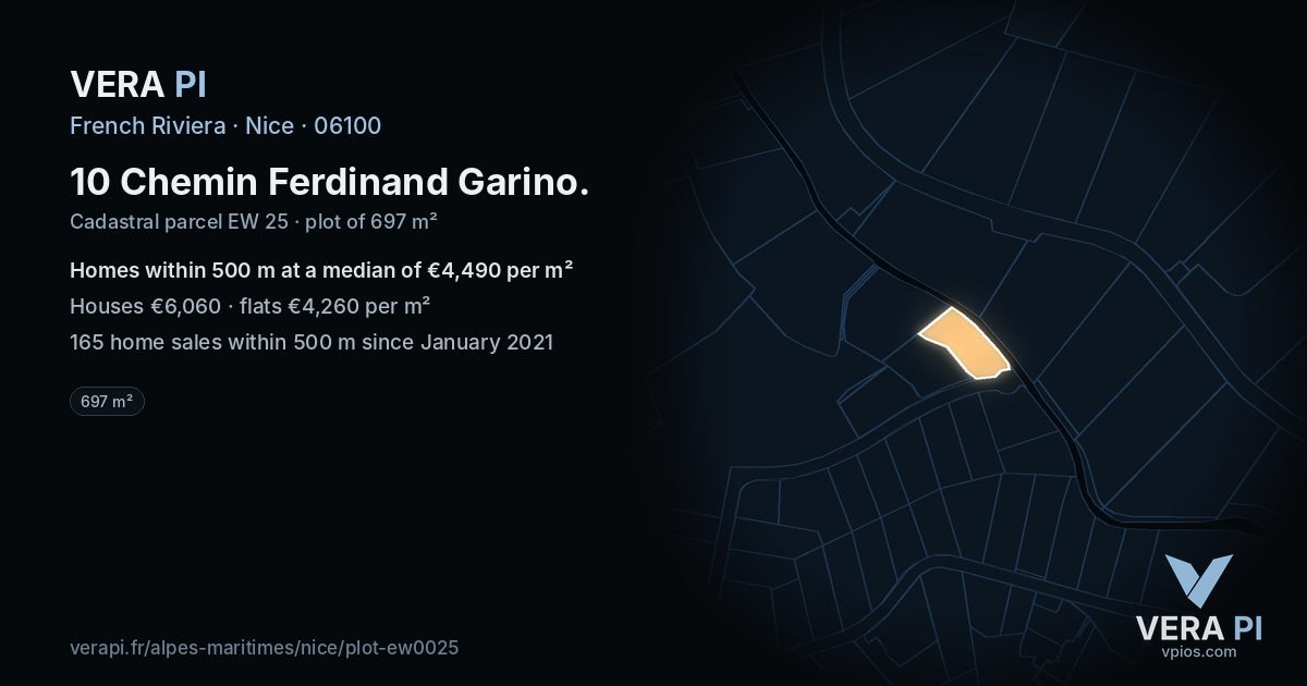 10 Chemin Ferdinand Garino, Nice at night – the plot lit, the parcels around coloured by the prices near them