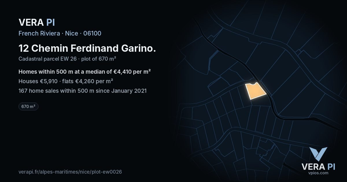 12 Chemin Ferdinand Garino, Nice at night – the plot lit, the parcels around coloured by the prices near them