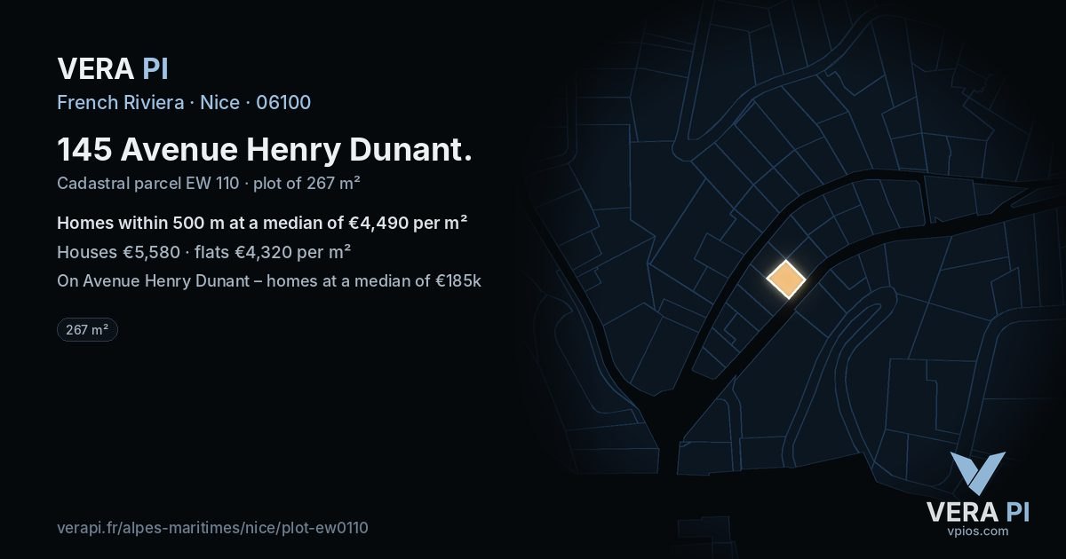 145 Avenue Henry Dunant, Nice at night – the plot lit, the parcels around coloured by the prices near them