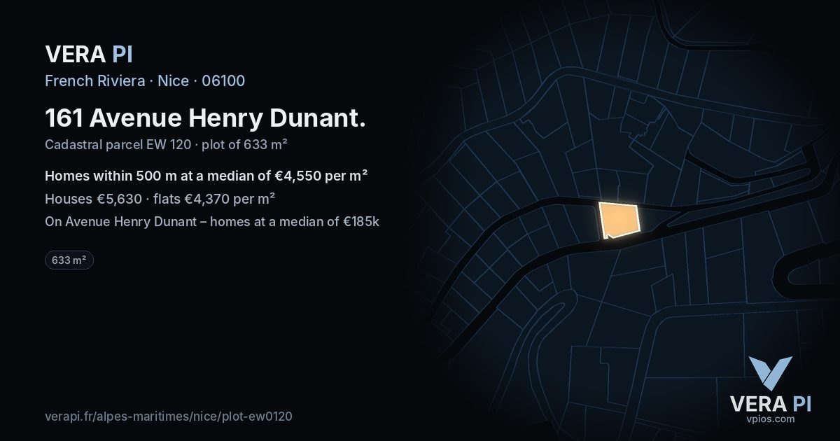 161 Avenue Henry Dunant, Nice at night – the plot lit, the parcels around coloured by the prices near them