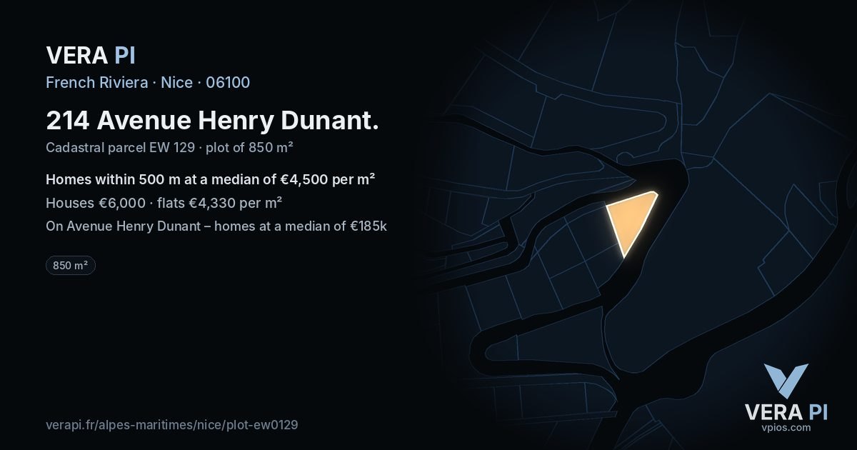 214 Avenue Henry Dunant, Nice at night – the plot lit, the parcels around coloured by the prices near them