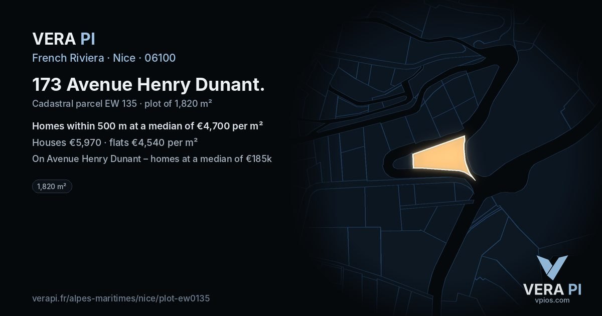 173 Avenue Henry Dunant, Nice at night – the plot lit, the parcels around coloured by the prices near them