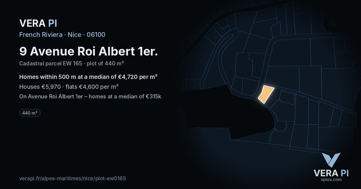 9 Avenue Roi Albert 1er, Nice at night – the plot lit, the parcels around coloured by the prices near them