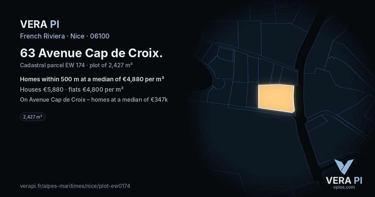 63 Avenue Cap de Croix, Nice at night – the plot lit, the parcels around coloured by the prices near them