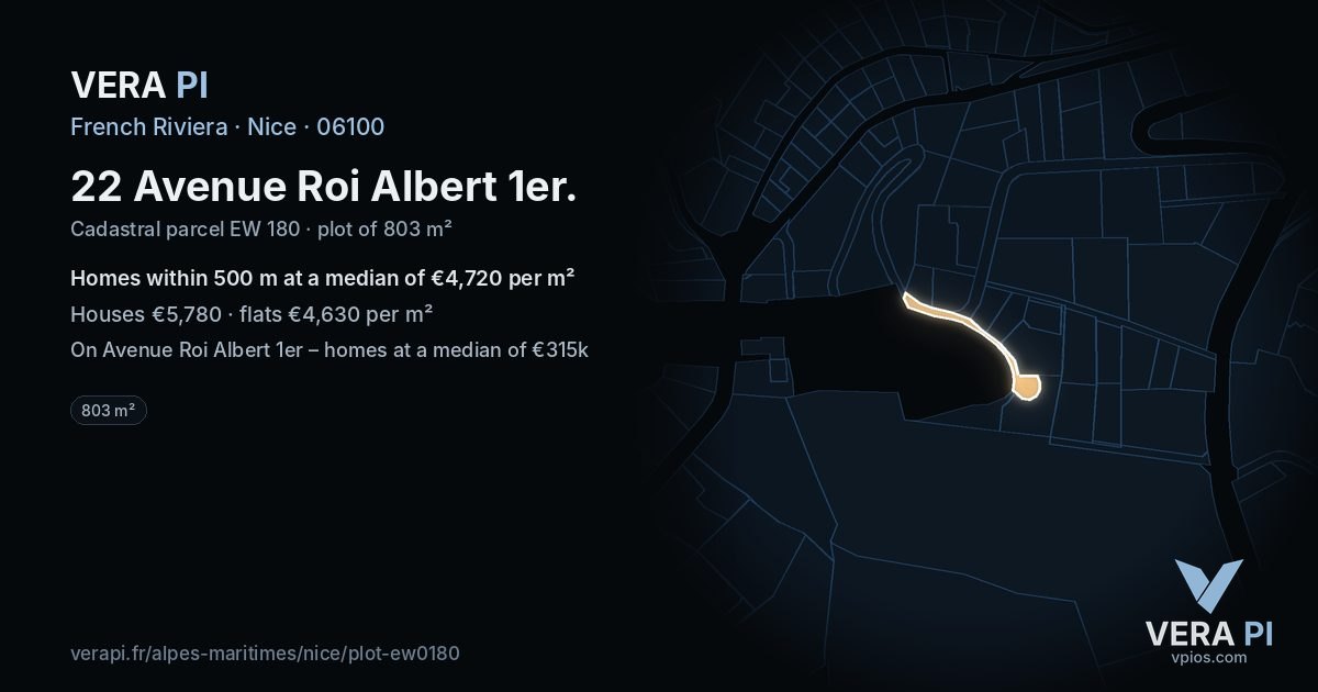 22 Avenue Roi Albert 1er, Nice at night – the plot lit, the parcels around coloured by the prices near them